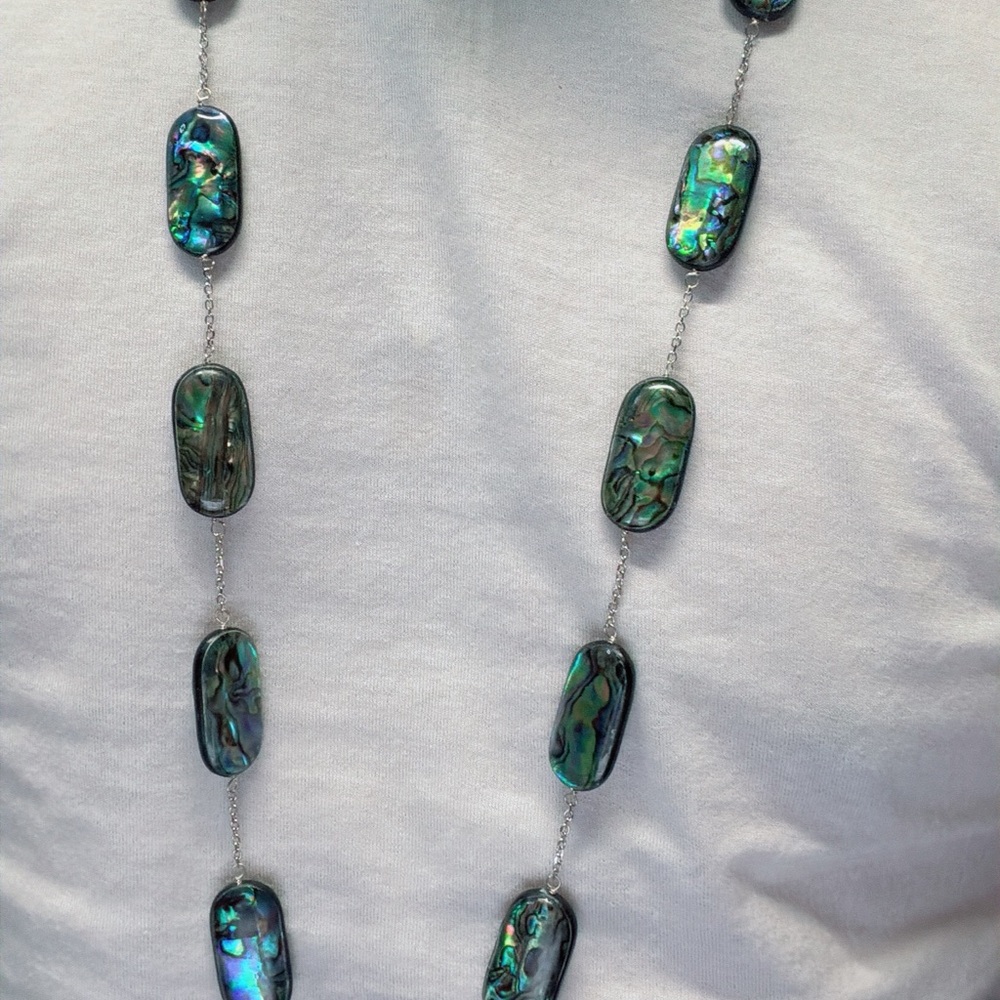 925 Sterling Silver Abalone Shell Necklace 34”. Firm price - Picture 8 of 9